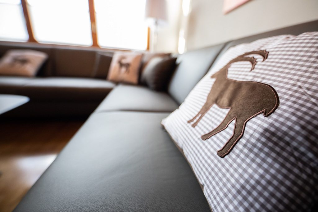 Sofa mit Kissen in Ferienwohnung in Garmisch-Partenkirchen