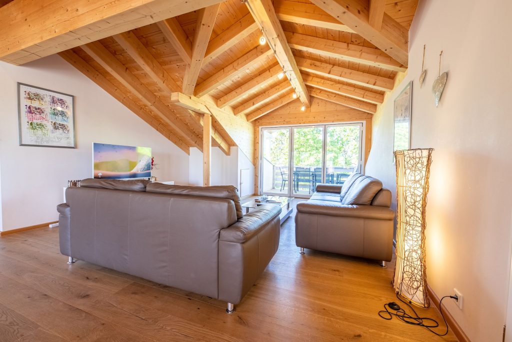 Sofas mit Fernseher in Ferienwohnung in Garmisch-Partenkirchen