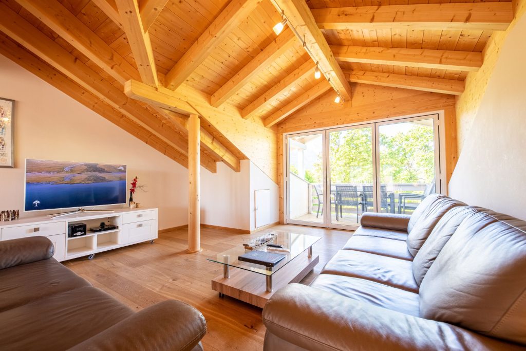 Sofas mit Fernseher in Ferienwohnung in Garmisch-Partenkirchen