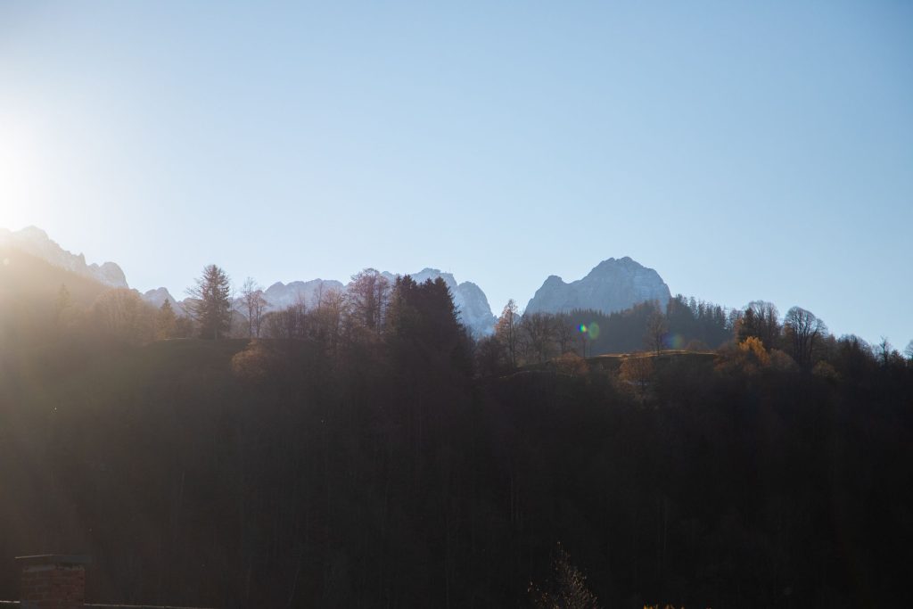 Aussicht auf Berge und Bäume in Ferienwohnung in Garmisch-Partenkirchen