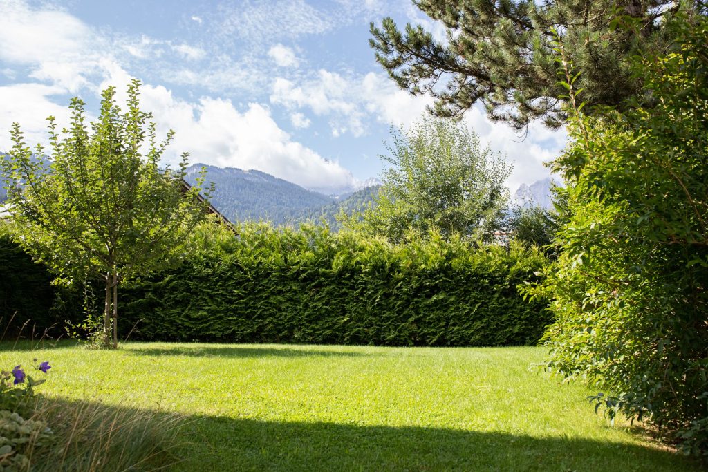 Garten mit Bäumen  in Ferienwohnung in Garmisch-Partenkirchen